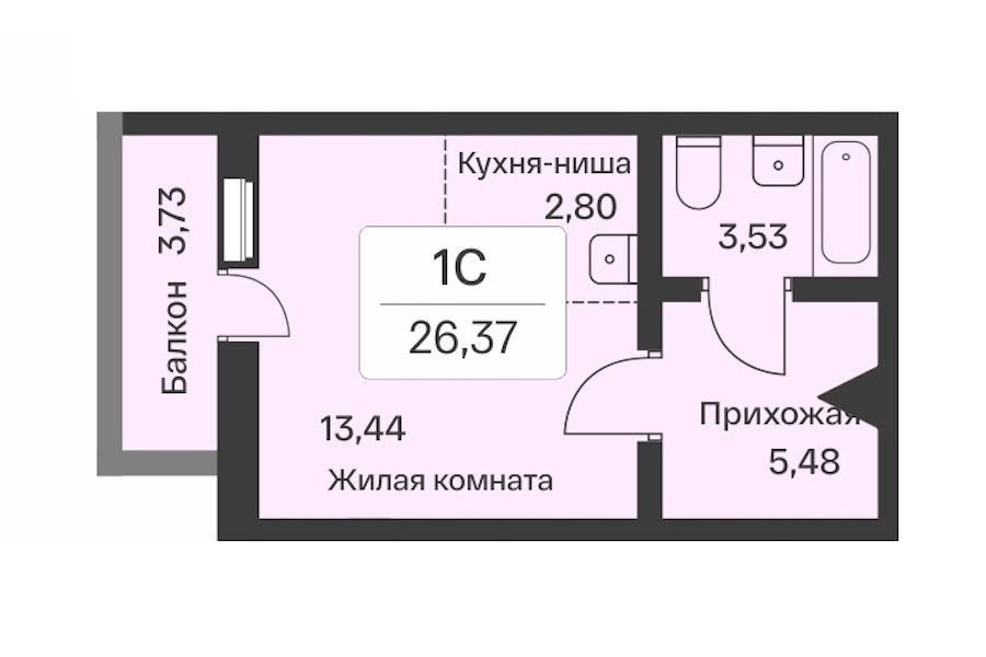 Квартира студия 26.37 м², 2/10 эт., ЖК «Расцветай в Янино»